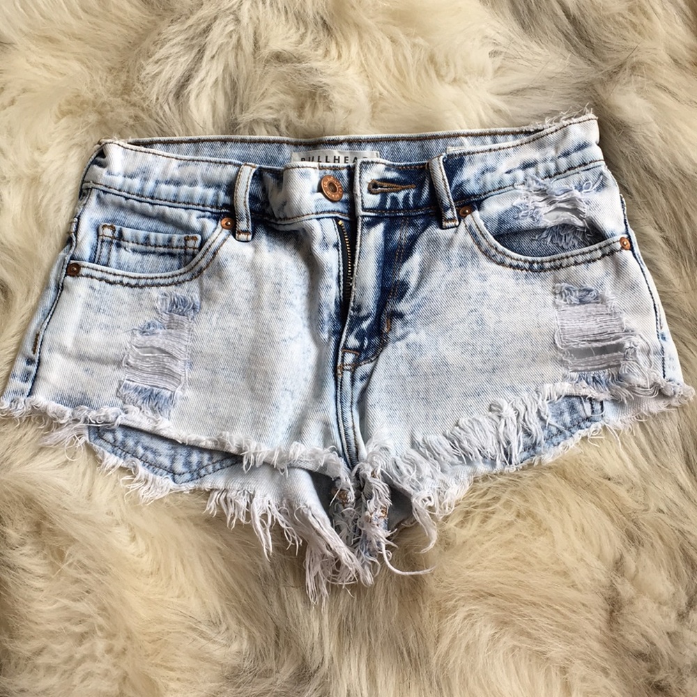 Distressed denim shorts